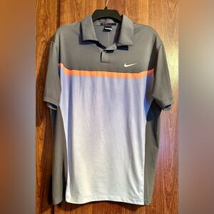 TIGER WOODS Gray Ombre Performance NIKE Dri Fit Golf Polo Shirt PEBBLE BEACH M